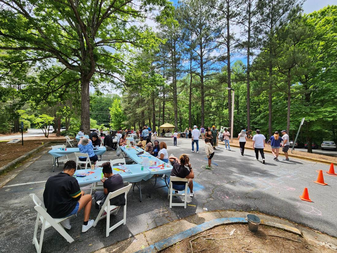 Picnic tables and games at the Spring Fling